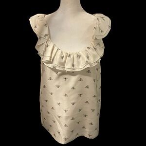 Kate Spade Busy Bee Ruffle Neck Top Cream Sleeveless Flounce Blouse Sz S